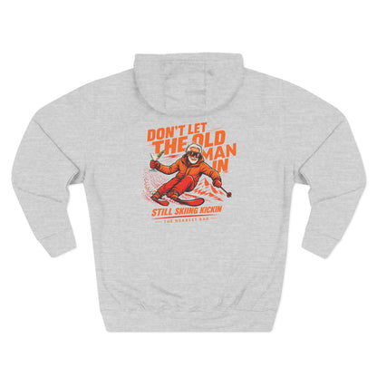 Don't Let the Old Man In Fleece Hoodie in Heather Grey, flat back