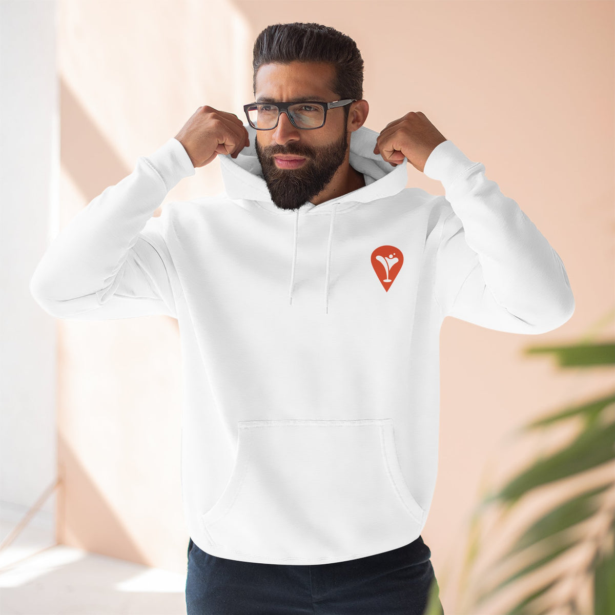 Wind & Sailing Fleece Hoodie in White, male model, front