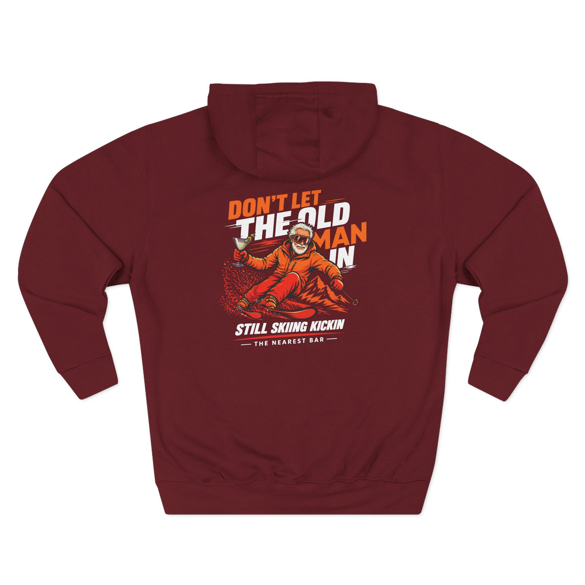 Don't Let the Old Man In Fleece Hoodie in Burgundy, flat back