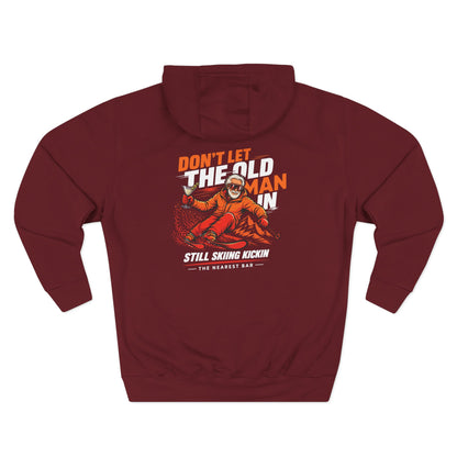 Don't Let the Old Man In Fleece Hoodie in Burgundy, flat back
