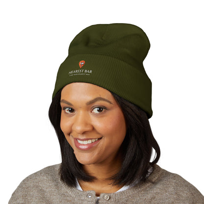Nearest Bar Knit Cap in Olive, female model