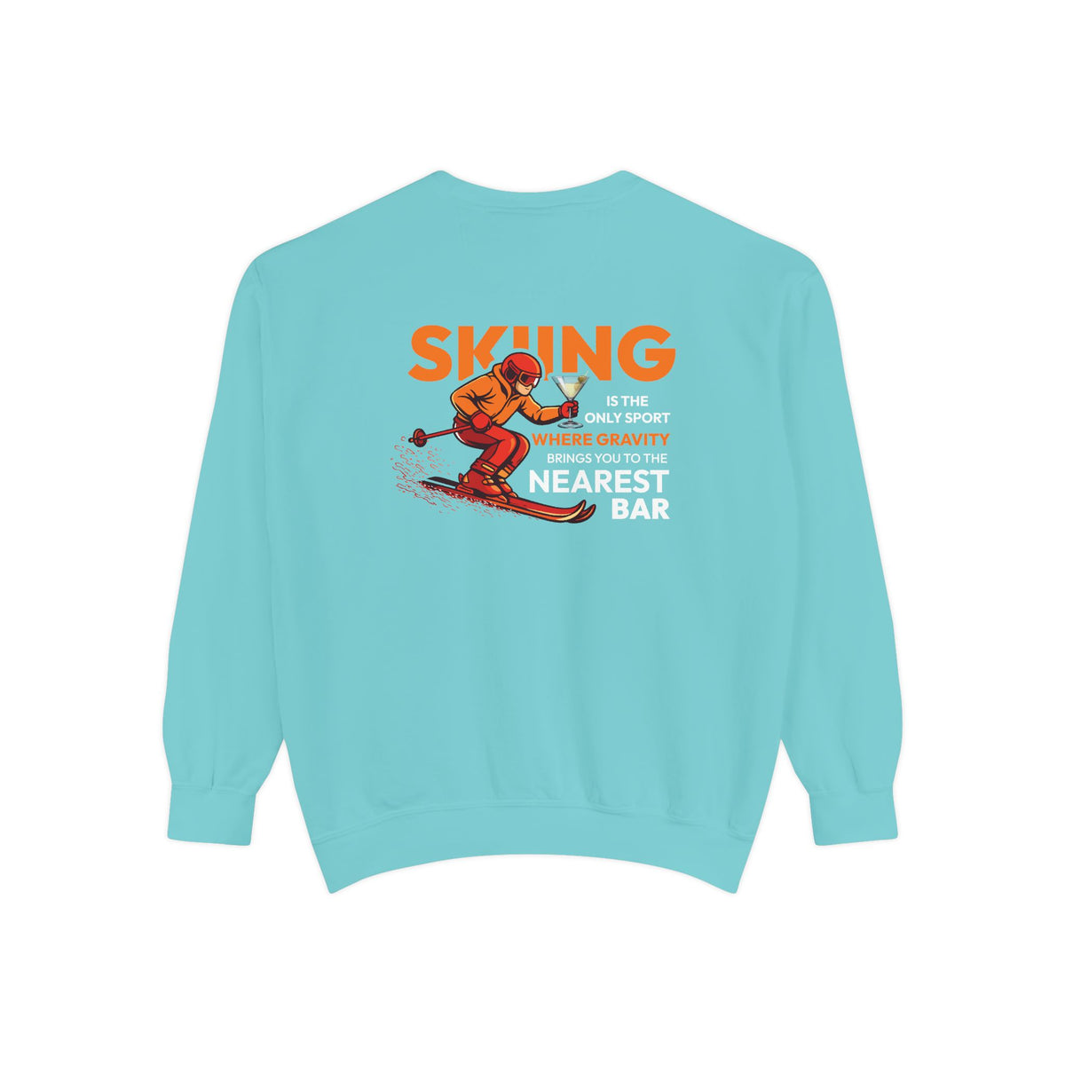 Gravity Skiing Crewneck Sweatshirt in Chalky Mint, flat back