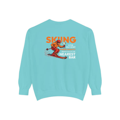 Gravity Skiing Crewneck Sweatshirt in Chalky Mint, flat back