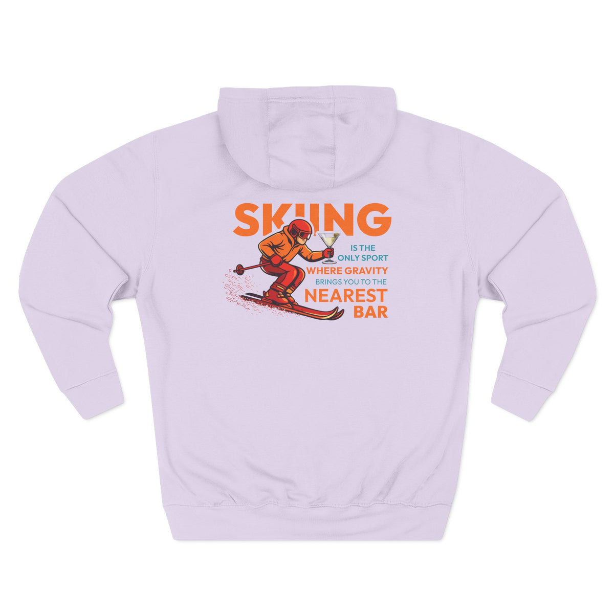 Gravity Skiing Fleece Hoodie in Lilac, flat back