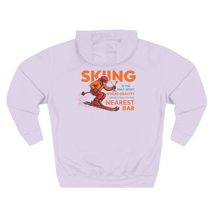 Gravity Skiing Fleece Hoodie in Lilac, flat back