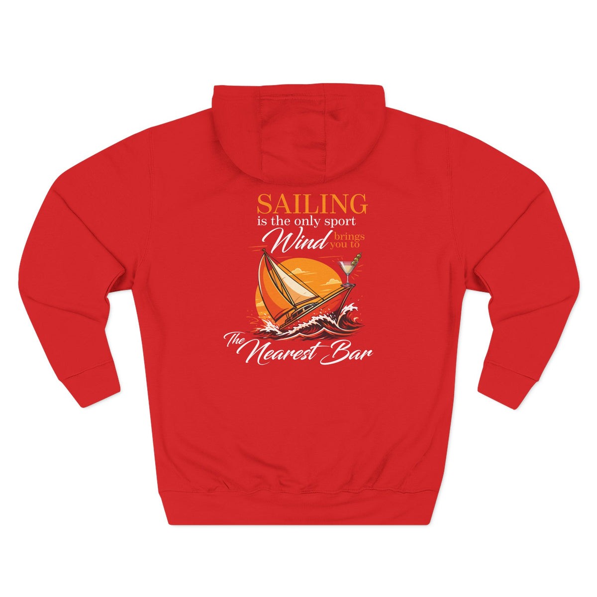 Wind & Sailing Fleece Hoodie in Red, flat back