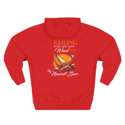 Wind & Sailing Fleece Hoodie in Red, flat back