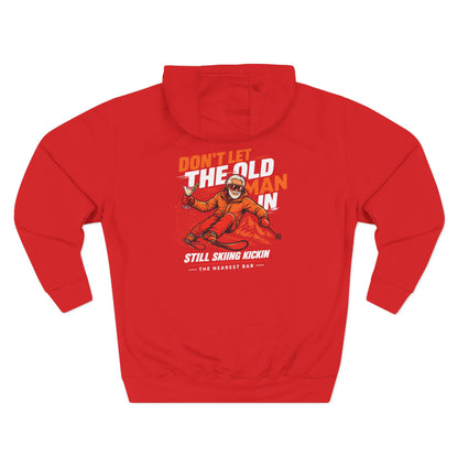 Don't Let the Old Man In Fleece Hoodie in Red, flat back