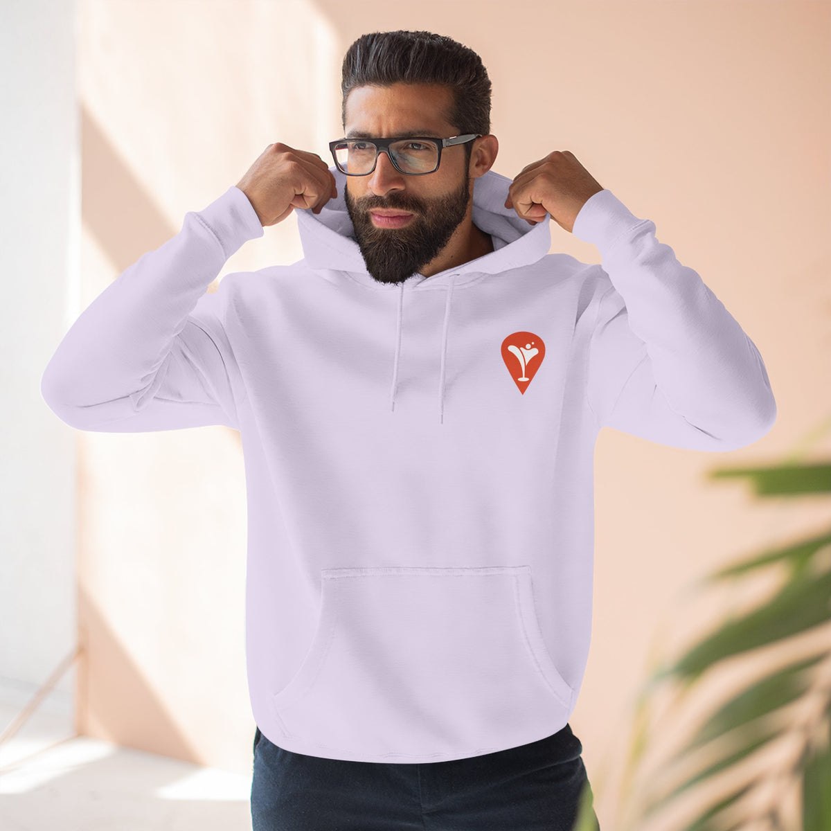 Wind & Sailing Fleece Hoodie in Lilac, male model, front