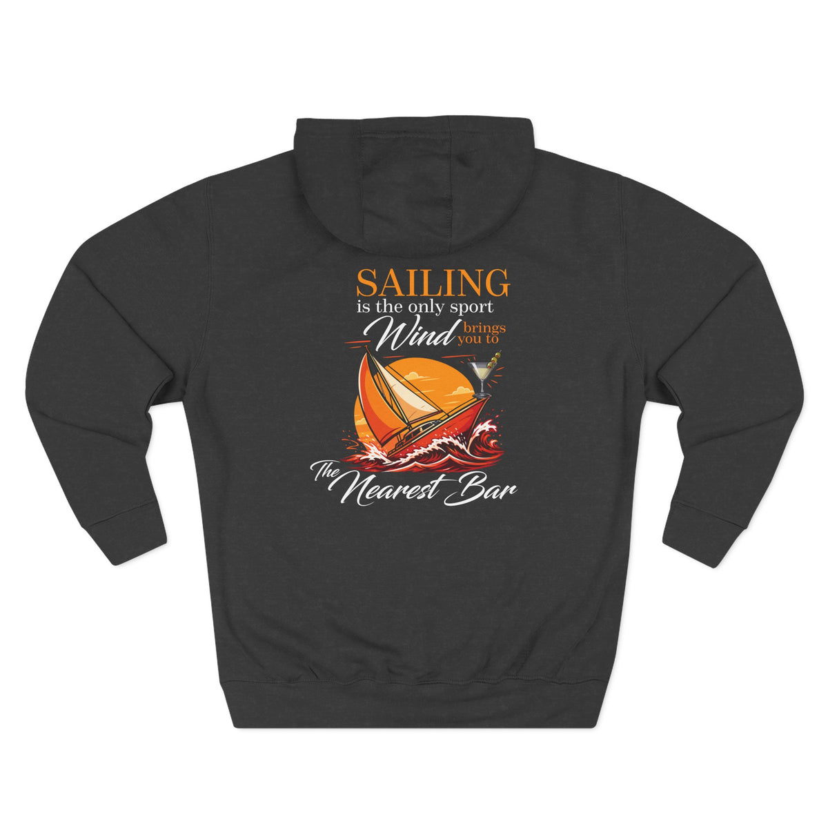 Wind & Sailing Fleece Hoodie in Charcoal Heather, flat back