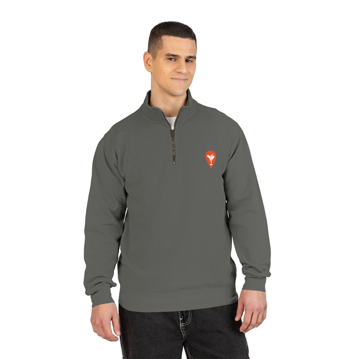 Wind & Sailing Quarter-Zip Sweatshirt in Pepper, male model, front