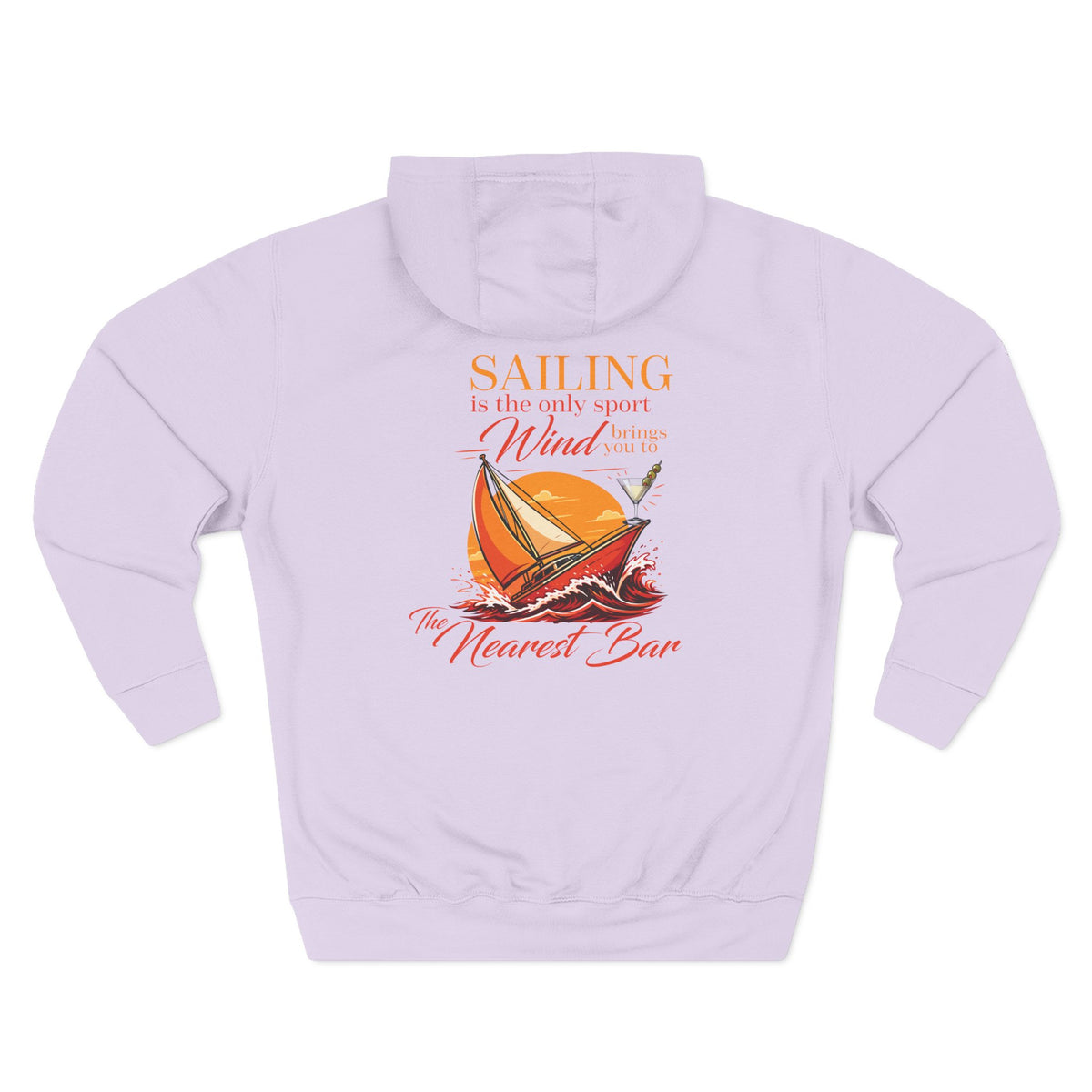 Wind & Sailing Fleece Hoodie in Lilac, flat back