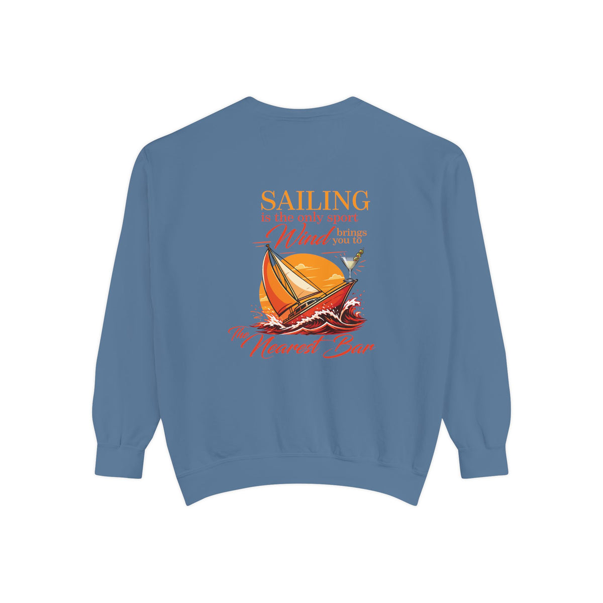 Wind & Sailing Crewneck Sweatshirt in Blue Jean, flat back