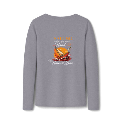 Wind & Sailing Women's Long Sleeve V-Neck Tee in Athletic Heather, back