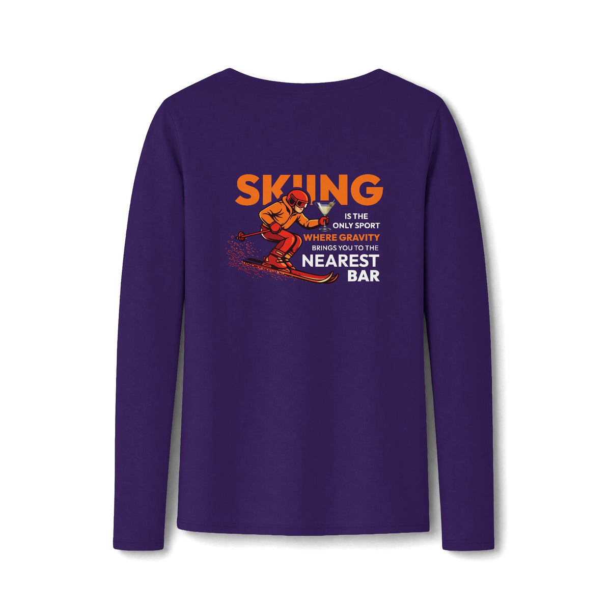 Gravity Skiing Women's Long Sleeve V-Neck Tee in Team Purple, back
