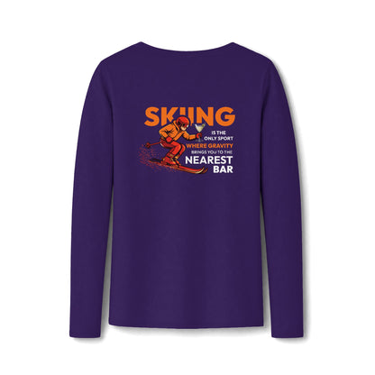 Gravity Skiing Women's Long Sleeve V-Neck Tee in Team Purple, back