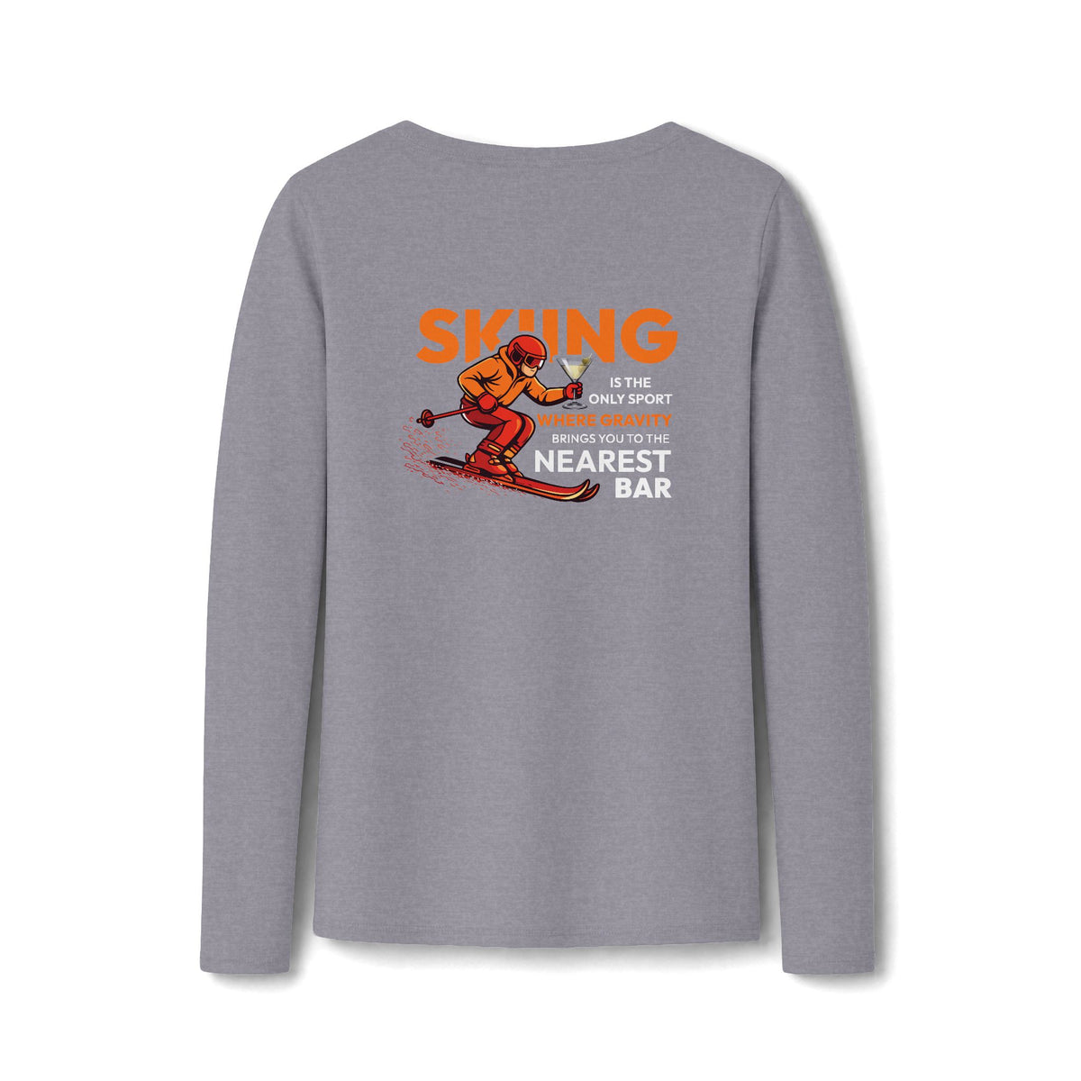 Gravity Skiing Women's Long Sleeve V-Neck Tee in Athletic Heather, front
