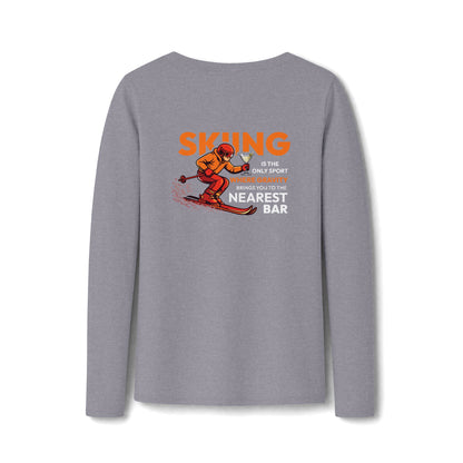 Gravity Skiing Women's Long Sleeve V-Neck Tee in Athletic Heather, front