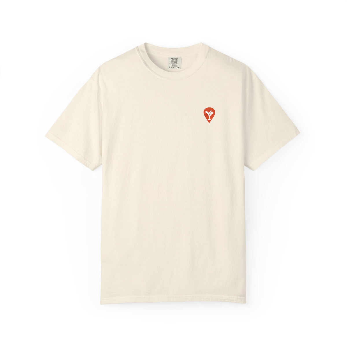 Gravity Skiing T-Shirt in Ivory, front with Nearest Bar chest logo