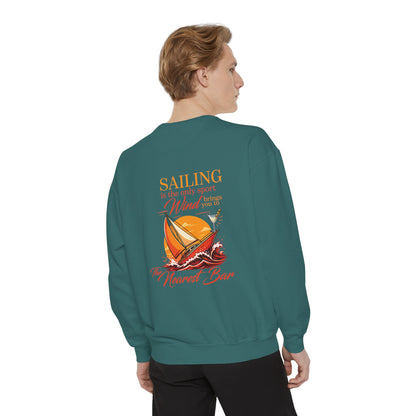 Wind & Sailing Crewneck Sweatshirt in Blue Spruce, male model, back