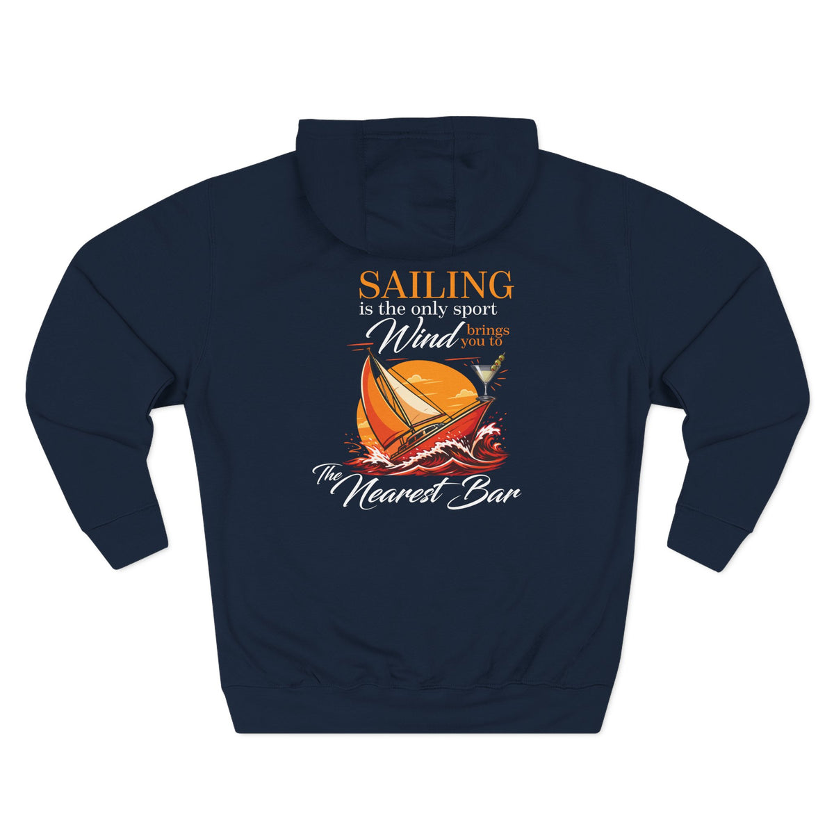 Wind & Sailing Fleece Hoodie in Navy, flat back