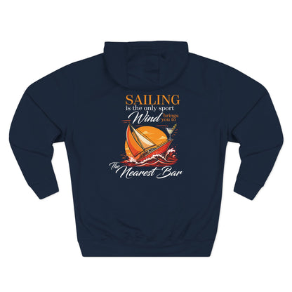 Wind & Sailing Fleece Hoodie in Navy, flat back
