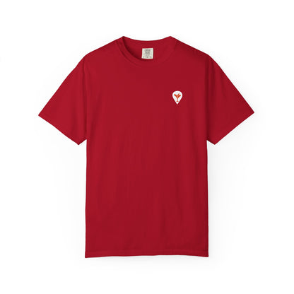 Gravity Skiing T-Shirt in Red, front with Nearest Bar chest logo