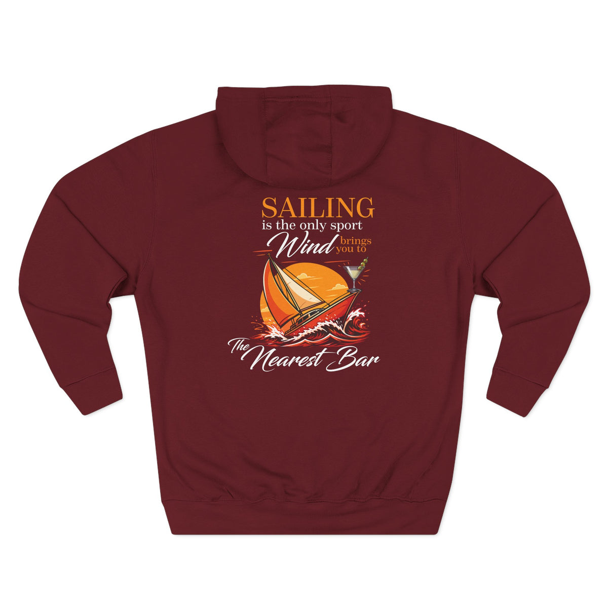 Wind & Sailing Fleece Hoodie in Burgundy, flat back