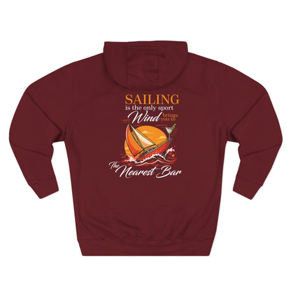Wind & Sailing Fleece Hoodie in Burgundy, flat back
