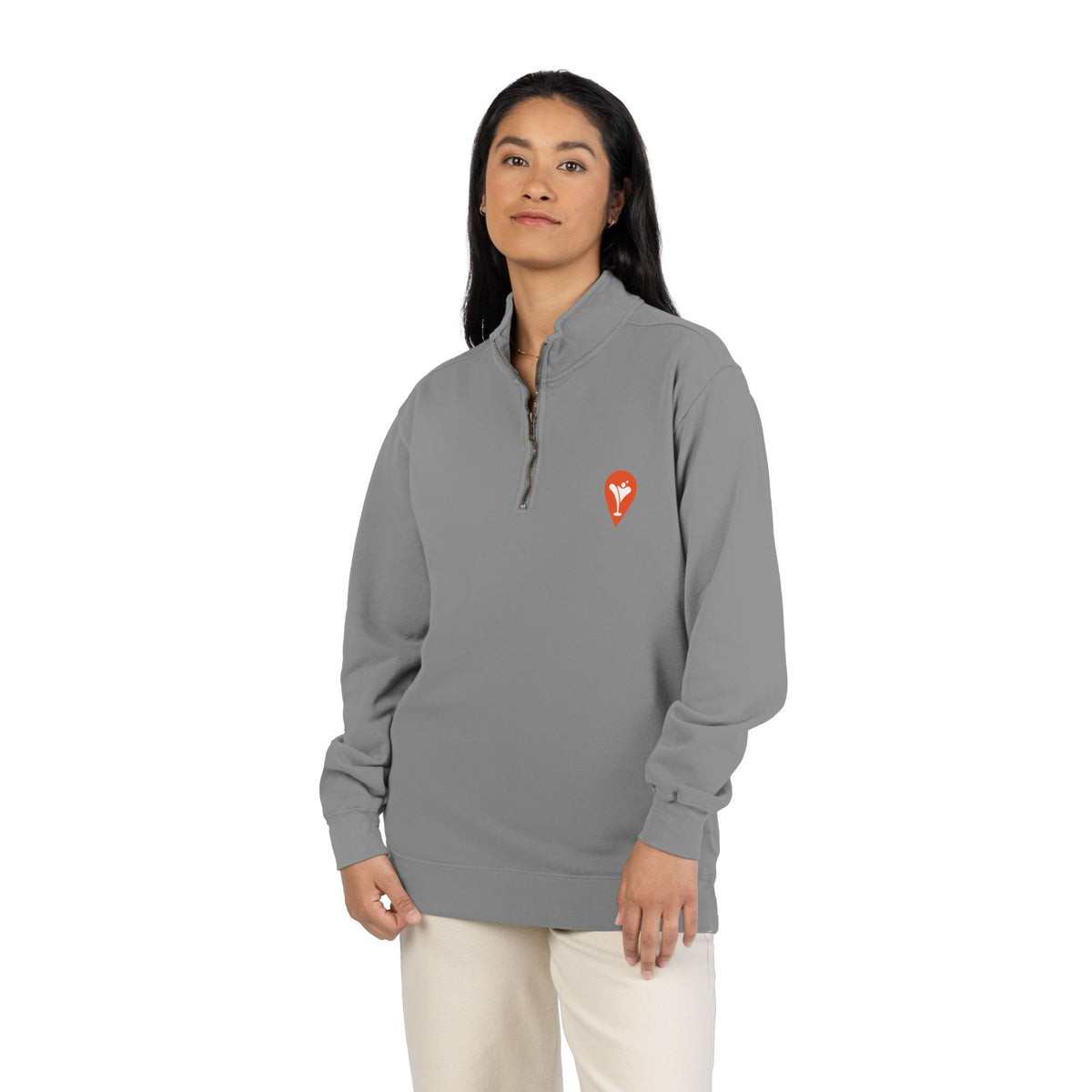 Wind & Sailing Quarter-Zip Sweatshirt in Grey, female model, front