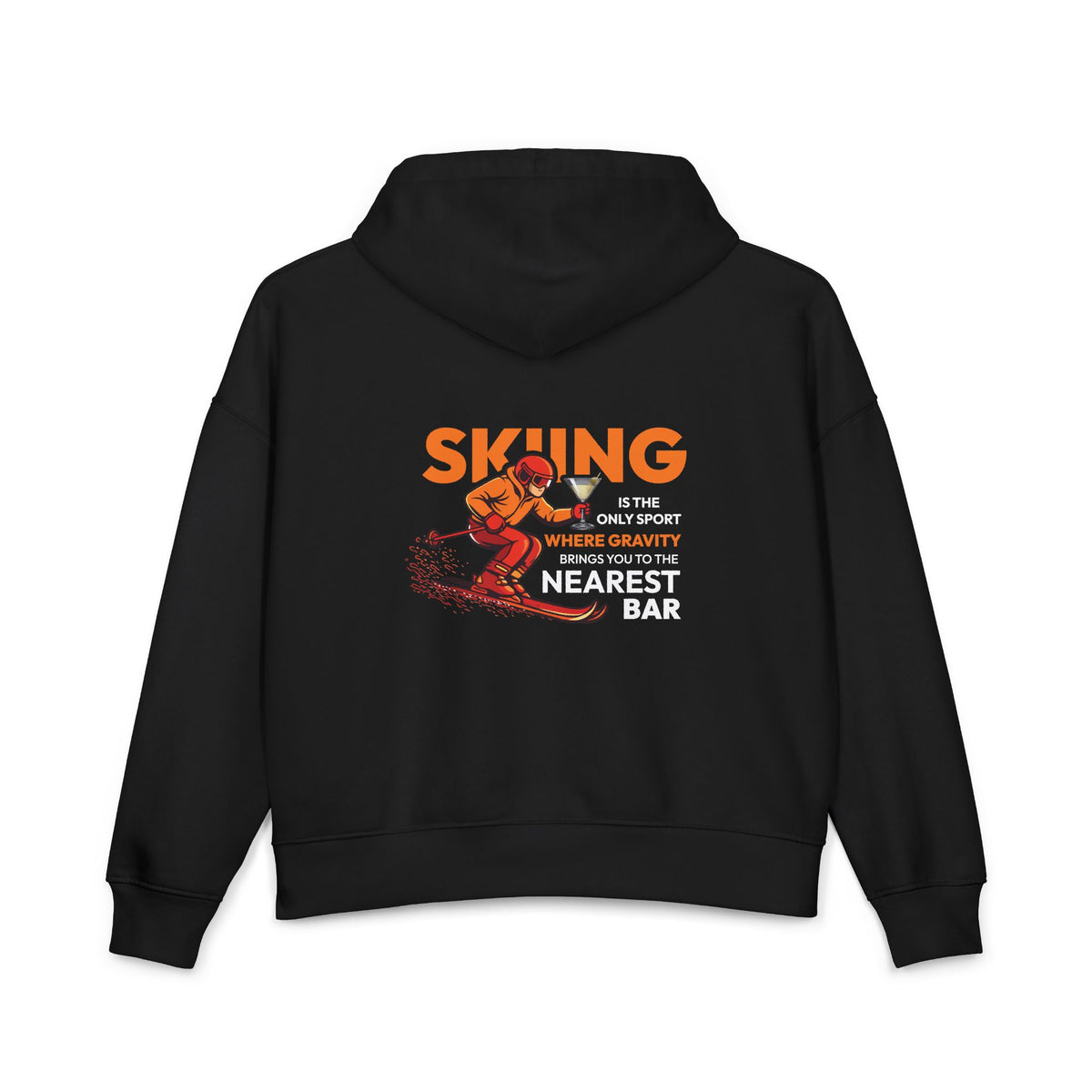 Gravity Skiing Women's Hoodie in Black, back