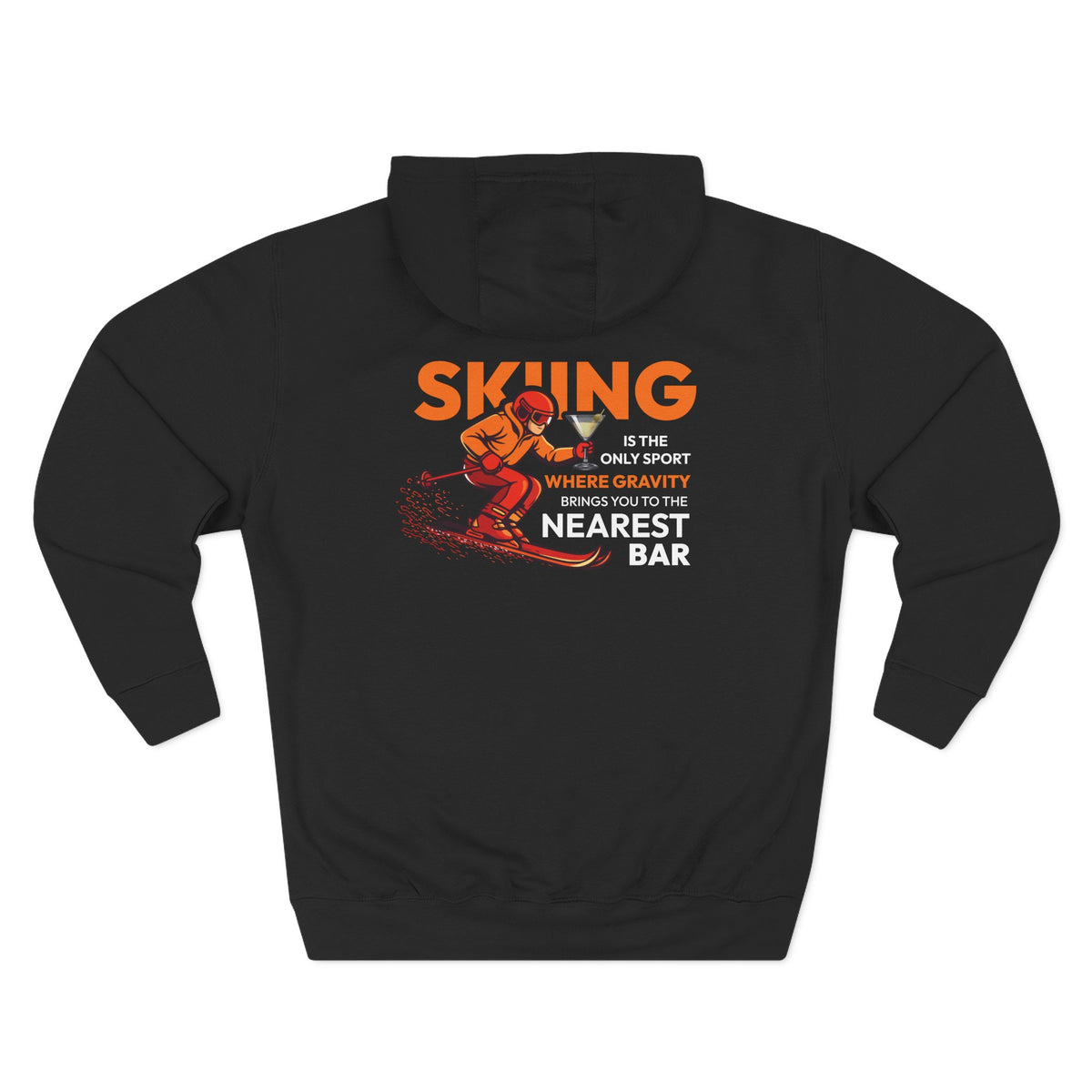 Gravity Skiing Fleece Hoodie in Black, flat back