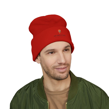 Nearest Bar Knit Cap (Light Colors) in Red, male model