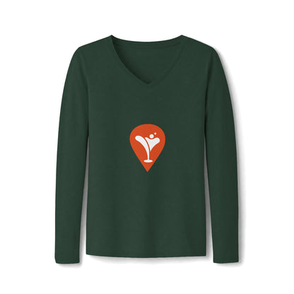 Wind & Sailing Women's Long Sleeve V-Neck Tee in Forest Green, front