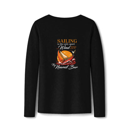 Wind & Sailing Women's Long Sleeve V-Neck Tee in Jet Black, back