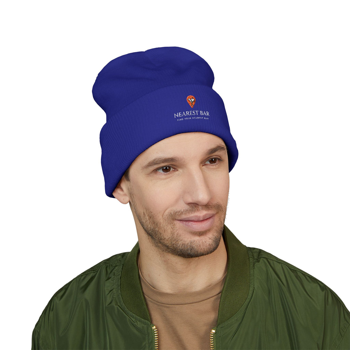Nearest Bar Knit Cap in Royal, male model