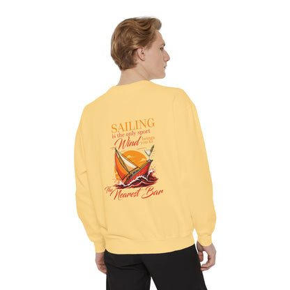 Wind & Sailing Crewneck Sweatshirt in Butter, male model, back