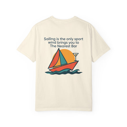 Wind & Sailing T-Shirt in Ivory, back view with sailboat graphic