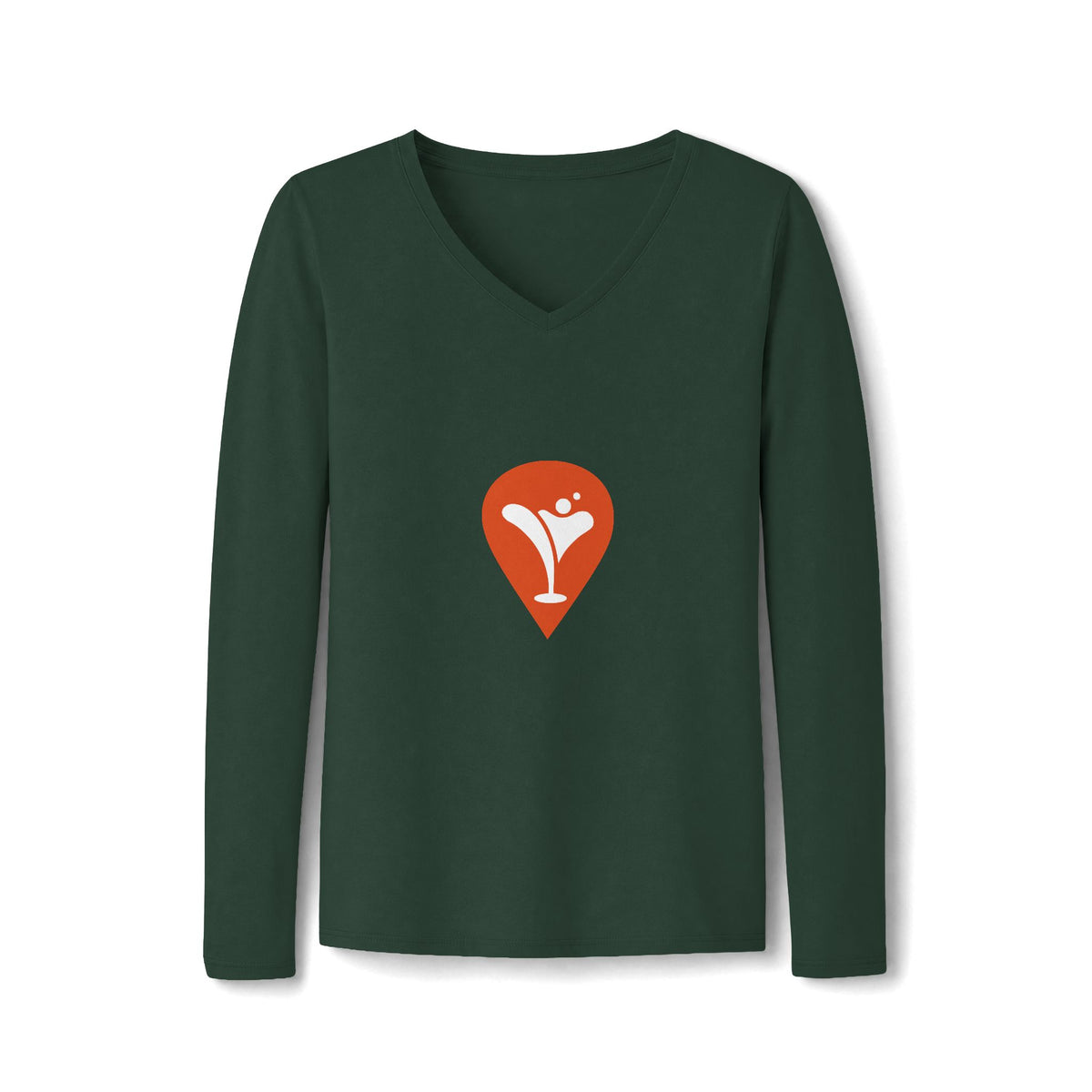 Gravity Skiing Women's Long Sleeve V-Neck Tee in Forest Green, front
