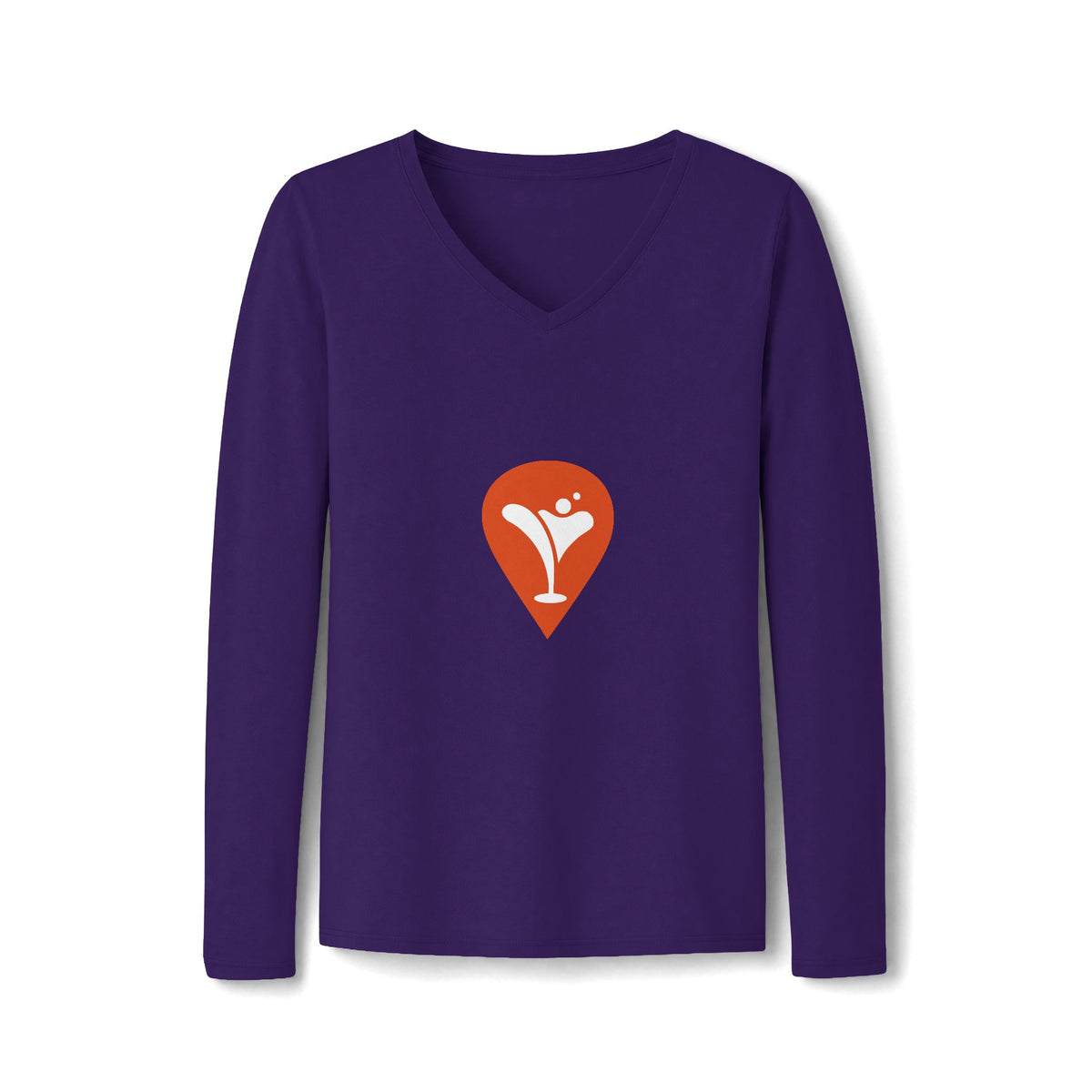 Family Happens Between Islands Women's Long Sleeve V-Neck Tee in Team Purple, front