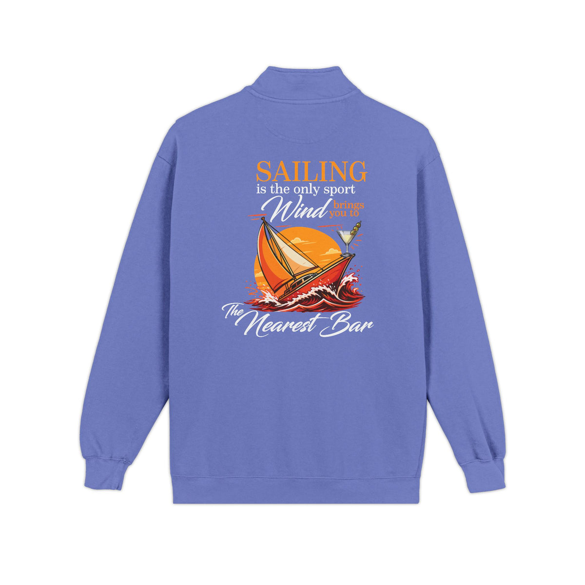 Wind & Sailing Quarter-Zip Sweatshirt in Flo Blue, flat back