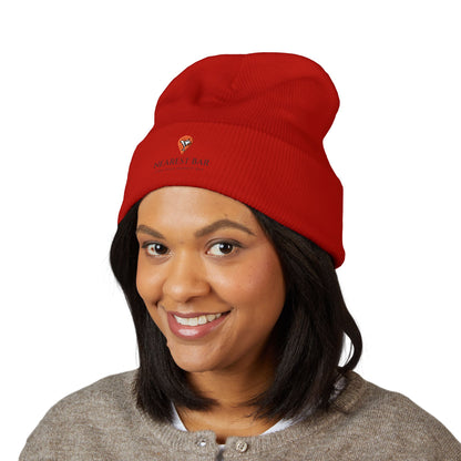 Nearest Bar Knit Cap (Light Colors) in Red, female model