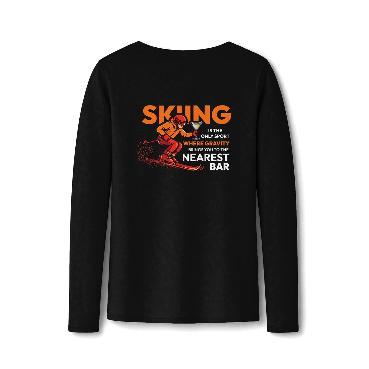 Gravity Skiing Women's Long Sleeve V-Neck Tee in Jet Black, back