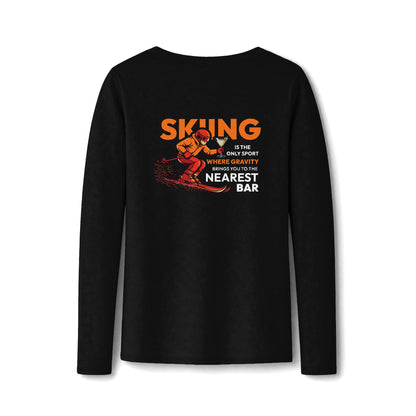 Gravity Skiing Women's Long Sleeve V-Neck Tee in Jet Black, back