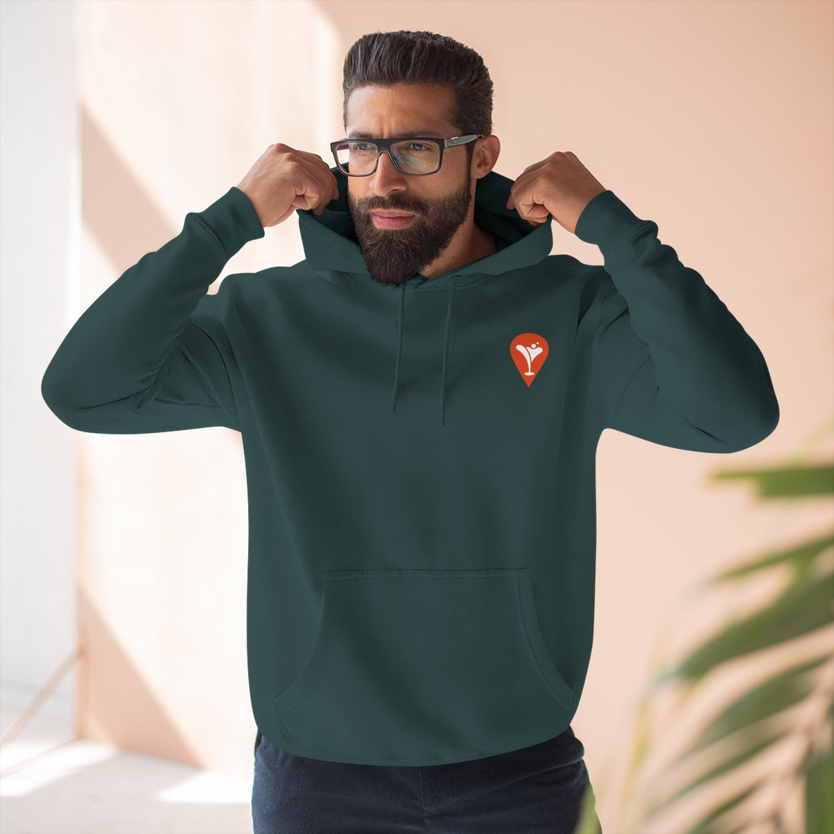 Don't Let the Old Man In Fleece Hoodie in Sports Green, male model, front