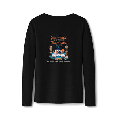Good Friends, Best Friends Women's Long Sleeve V-Neck Tee in Jet Black, back