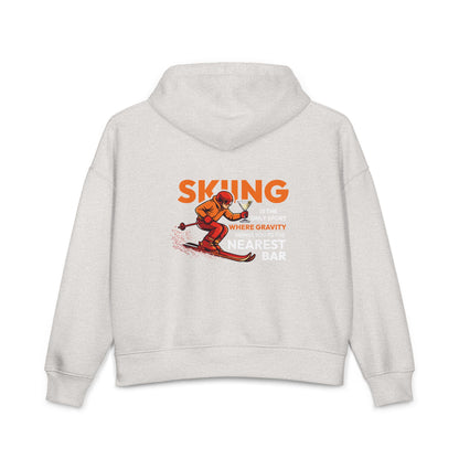 Gravity Skiing Women's Hoodie in Cool Heather Grey, back