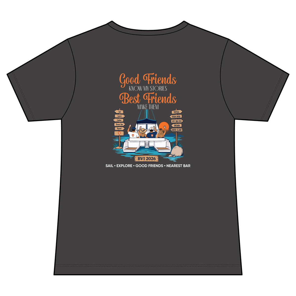 Good Friends, Best Friends Women's V-Neck Tee in Coal, back