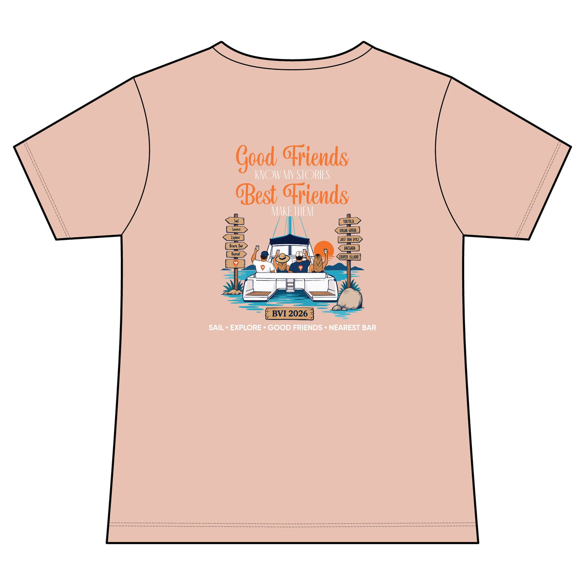 Good Friends, Best Friends Women's V-Neck Tee in Peach, back