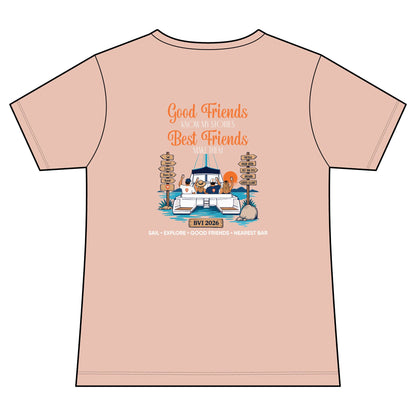 Good Friends, Best Friends Women's V-Neck Tee in Peach, back